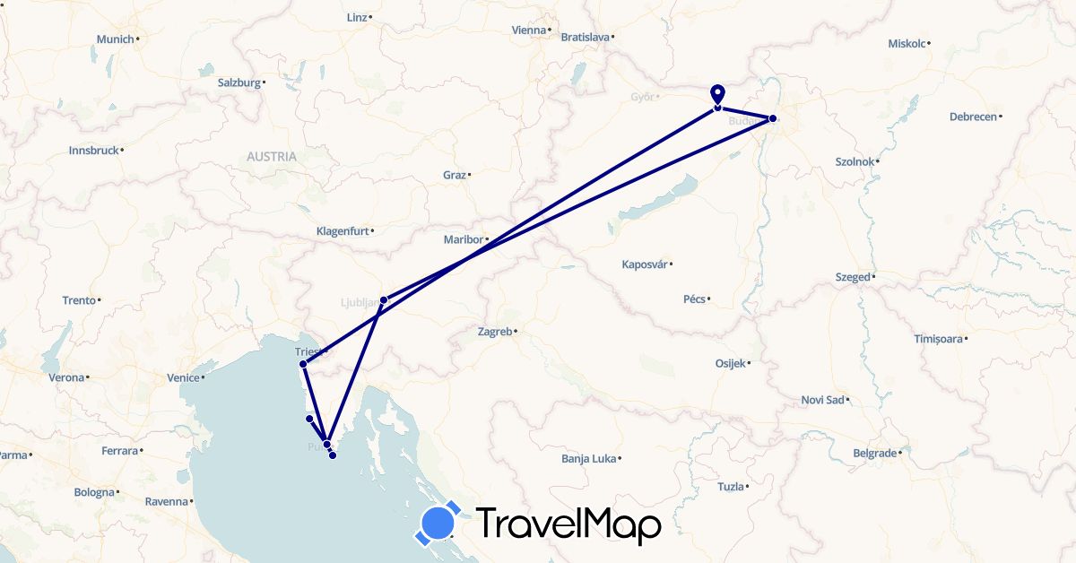 TravelMap itinerary: driving in Croatia, Hungary, Slovenia (Europe)